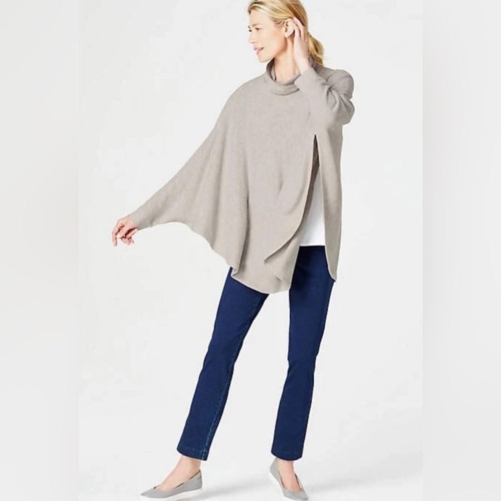 PureJill J.Jill Women's Waffle Knit Poncho Sweater Cowl Neck Lagenlook Sz M/L